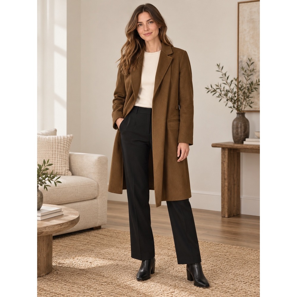 Theory Luxe New Divide Wool Cashmere Belt Coat Brown Size P Petite XS
